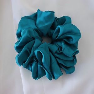 Oversized Satin Scrunchie in Teal.